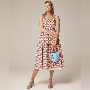 J. Crew apron dress in block print, size 10 warm sesame red